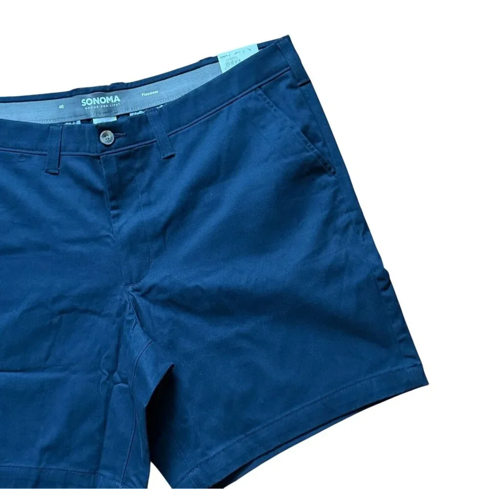 Sonoma Flexwear Mens Flat Front 9 In Seam Shorts-Navy Blue-46-NWT - Picture 3 of 5